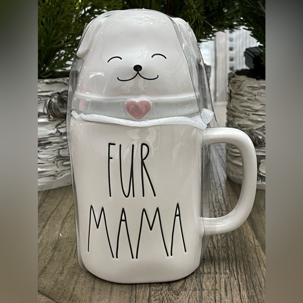 Brand NEW w/Tags Rae Dunn FUR MAMA Mug with Puppy Topper